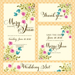 Wedding invitation, thank you card, save the date cards. Wedding set. RSVP card