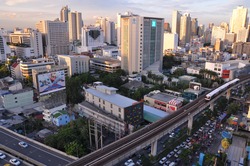 BANGKOK - JUL 20: BTS railway at Phloen Chit Station on Jul 20, 2012. The Bangkok Mass Transit System is an elevated transit system consisting of 32 stations along in Bangkok, Thailand.