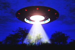 Ufo Flying on Earth at Night over Field