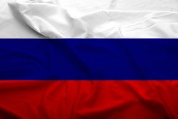 Waving flag of Russian Federation. Flag has real fabric texture.