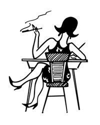 Gal Working At Desk - Retro Clip Art Illustration