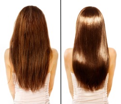 Hair. Before and After Advertising Portrait. Hairstyle. Haircare. Damaged Hair Treatment