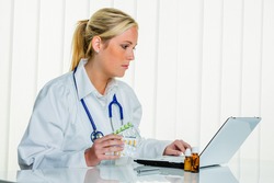 a doctor issues a prescription for medication. prescription tablets from the pharmacy.