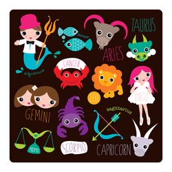 Zodiac sign illustrations horoscope symbol element set illustration background in vector