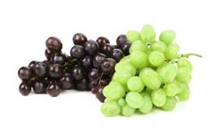 Black and green ripe grapes. Isolated on a white backgropund.