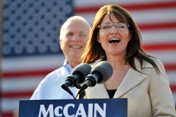 O'FALLON - AUGUST 31: Saran Palin speaks to the crowd at an appearance at a rally in O'Fallon near St. Louis, MO on August 31, 2008