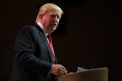 NATIONAL HARBOR, MD - MARCH 6, 2014: Donald Trump speaks at the Conservative Political Action Conference (CPAC).