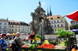 BRNO, CZECH REPUBLIC - AUGUST 29, 2013: Locals buying vegetables at street food Market in Brno . Brno is the second largest city in the Czech Republic.