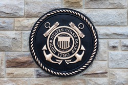 EAST HANOVER, PA - APRIL 5: Bronze plaque for the United States Coast Guard at the entrance of Indiantown Gap National Cemetery on April 5, 2014 in East Hanover, PA