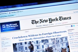 LONDON, UK - FEBRUARY 3, 2011: Close up of the electronic version of The New York Times on laptop screen (illustrative editorial)