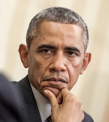 WASHINGTON D.C., USA - Sep 18, 2014: United States President Barack Obama during an official meeting with the President of Ukraine Petro Poroshenko in Washington, DC (USA)