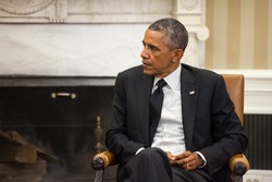 WASHINGTON D.C., USA - Sep 18, 2014: United States President Barack Obama during an official meeting with the President of Ukraine Petro Poroshenko in Washington, DC (USA)