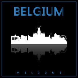 Belgium, skyline silhouette vector design on parliament blue and black background.
