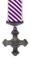 British (RAF) Distinguished Flying Cross with a post 1919 ribbon. Medals issued prior to 1919 were suspended from a ribbon with horizontal purple and white stripes.