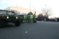 WASHINGTON, DC - JANUARY 20, 2009: Military personnel were stationed in DC streets as part of the security preparations for the Inauguration, January 20, 2009. The Capitol Building is in the background.