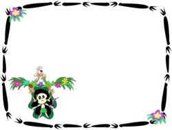 Tattoo Frame with Tiki Friend and Flowers Vector--hereâ??s a cute Tiki character surrounded by flowers, bones, and Polynesian style décor