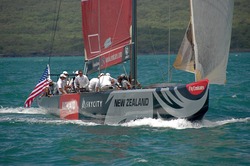AUCKLAND, NEW ZEALAND - 30 JANUARY - 14 FEBRUARY, 2009: Louis Vuitton Pacific Series sees Americas Cup rival teams match race one another in other teams boats. Shown here is USA Oracle in Team NZ's yacht practice.