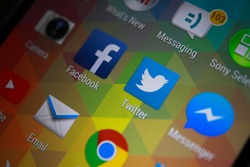 BANGKOK-JANUARY11 2015: Twitter Icon on Phone. Twitter is an online social networking service that enables users to send and read short 140-character messages called "tweets".