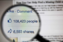 Bangkok-January 21 2015: Facebook's Viral Shares and Likes. Facebook is one of the largest online social networking services