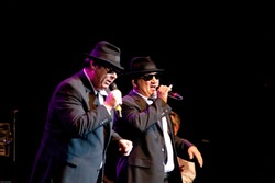 ATLANTA - FEB 7: Musical group, The Blues Brothers, featuring actors, Dan Aykroyd and Jim Belushi (C) perform at The Tabernacle on February 7, 2009 in Atlanta, Georgia for the Hilles of Ga Benefit.