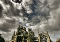 Dramatic sky over Ely Cathedral, Cambridgeshire, England