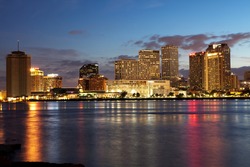 NEW ORLEANS - MAY 6: Central Business District and French Quarter skyline as seen from Algiers Point in New Orleans on May 6, 2014.