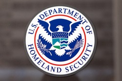 WASHINGTON, DC - FEBRUARY 15: Department of Homeland Security Seal located outside the Federal Emergency Management Agency headquarters in Washington, DC on February 15, 2015.