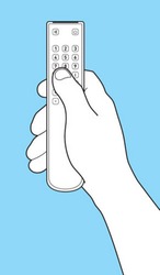 The hand holds Remote control TV. Separately images of a hand and remote control TV