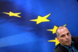 ATHENS, GREECE - JANUARY 31, 2015:Greece's Finance Minister Yanis Varoufakis during a joint press conference with Finance Minister and Eurogroup President Jeroen Dijsselbloem in Athens.