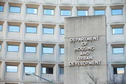 WASHINGTON, DC - DECEMBER 26: Sign in front of the Department of Housing and Urban Development in downtown Washington, DC on December 26, 2014.