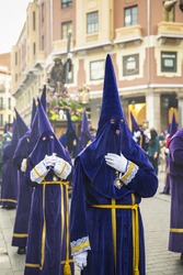 VALLADOLID - APRIL, 02: Nazarenes during the Holy Week parade celebration in Valladolid streets April 2, 2015 in Valladolid, Spain
