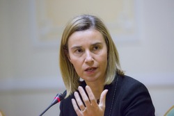 KYIV, UKRAINE - Dec 12, 2014: High Representative of the EU for Foreign Affairs and Security Policy. Vice President of the Eu Commission Federica Mogherini during an official press-conference