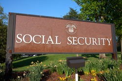 WOODLAWN, MD - MAY 4: Sign outside Social Security Administration Headquarters in Woodlawn, MD on May 4, 2015.