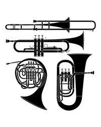Brass musical instruments set in detailed vector silhouette