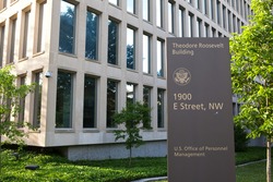 WASHINGTON, DC - JUNE 6: Sign at the Office of Personnel Management (OPM) in Washington, DC on June 6, 2015. OPM manages the civil service of the federal government.