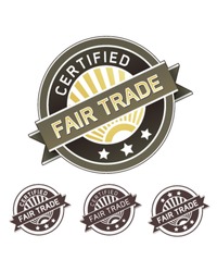 Certified fair trade good and food label sticker for use on product packaging, print materials, websites and in advertising and promotion