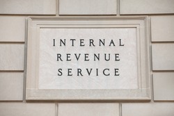 WASHINGTON, DC - JUNE 6: Sign at the Internal Revenue Service headquarters in downtown Washington, DC on June 6, 2015.