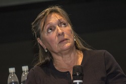 Sao Paulo, Brazil, July 21, 2015: French movie screenwriter Elisabeth Perceval during Press Conference in Sao Paulo