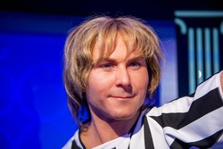 PRAGUE, CZECH REPUBLIC - JUNE 29, 2015: Pavel Nedven, famous Czech footballer in a Juventus kit, Grevin museum. Grevin is the museum of the wax figures in Prague