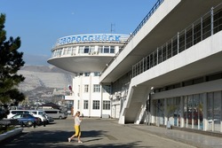 NOVOROSSIYSK, RUSSIA - SEPTEMBER 14, 2014: Marine station in the city of Novorossiysk. Novorossiysk is a city on the coast Tsemess Bay of the Black sea. An important transportation center of Russia.
