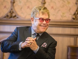 KIEV, UKRAINE - Sep 12, 2015: World-famous musician, composer and singer Elton John well-known in world for his charitable activity in fight against AIDS against his meeting with President of Ukraine