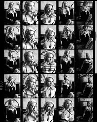 Scanned 35 mm Film Contact Sheet from Retro Fashion Glamour Shoot. Annotated, Scratchy, Dusty, Soft-Focus; The Real Thing! Model-Released.