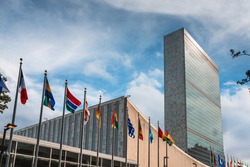 NEW YORK, USA - Sep 27, 2015: 70th session of UN General Assembly. United Nations Building in New York is the headquarters of the United Nations organization.