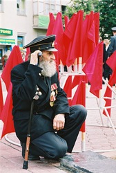 Gomel, Belarus - 9 May, 2005: ceremonial procession on the streets of the city on May 9, 2005 in Homel