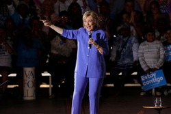 LAS VEGAS, NV - OCTOBER 14, 2015: Hillary Clinton, former U.S. secretary of state and 2016 Democratic presidential candidate, speaks at Hillary for America Nevada Rally, Springs Preserve Amphitheater