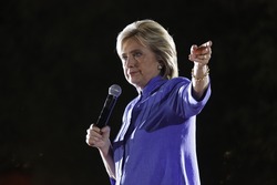 LAS VEGAS, NV - OCTOBER 14, 2015: Hillary Clinton, former U.S. secretary of state and 2016 Democratic presidential candidate, speaks at Hillary for America Nevada Rally, Springs Preserve Amphitheater