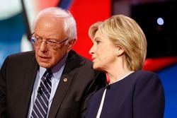 LAS VEGAS, NV - OCTOBER 13 2015: CNN Democratic presidential debate features candidates Sen. Bernie Sanders, Hillary Clinton at Wynn Las Vegas.