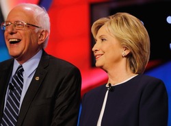 LAS VEGAS, NV - OCTOBER 13 2015: CNN Democratic presidential debate features candidates Sen. Bernie Sanders, Hillary Clinton at Wynn Las Vegas.