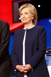LAS VEGAS, NV - OCTOBER 13 2015: (L-R) Democratic presidential debate features candidate former Secretary of State and U.S. Senator Hillary Clinton at Wynn Las Vegas in first CNN Democratic Debate.