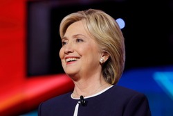 LAS VEGAS, NV - OCTOBER 13 2015: (L-R) Democratic presidential debate features candidate former Secretary of State and U.S. Senator Hillary Clinton at Wynn Las Vegas in first CNN Democratic Debate.